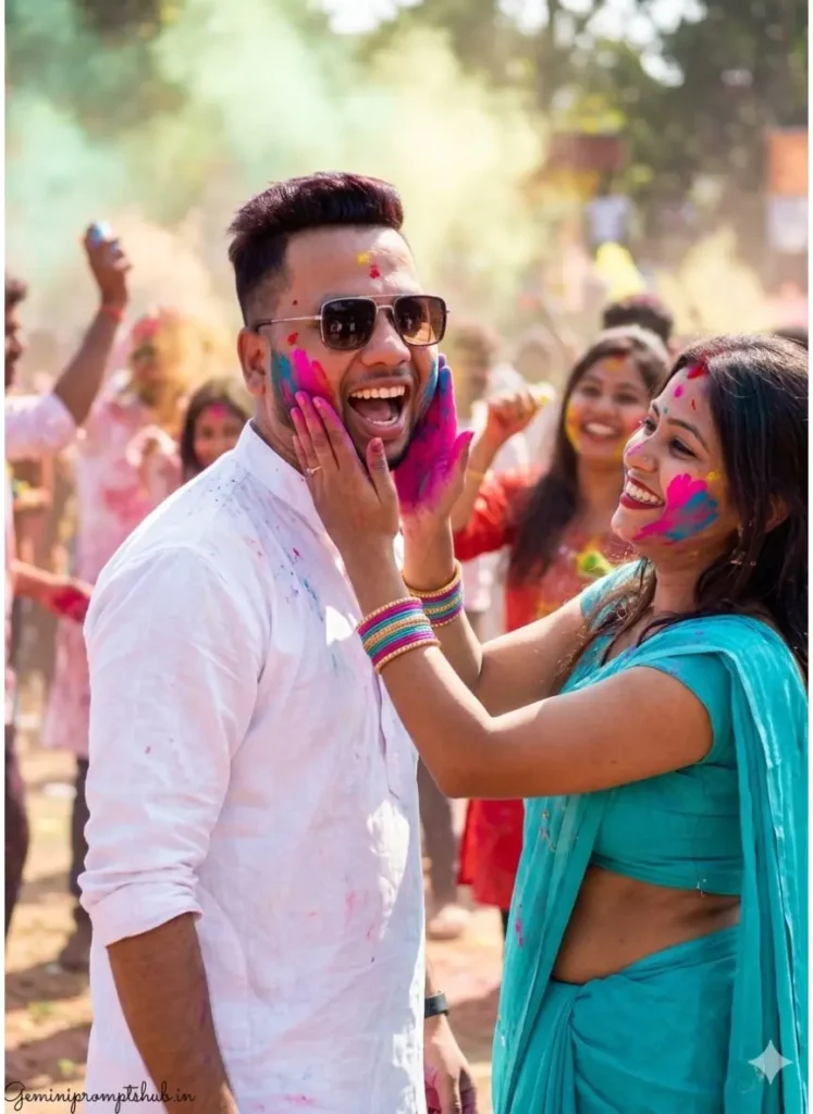 Holi Couple Photo Gemini Prompts 10