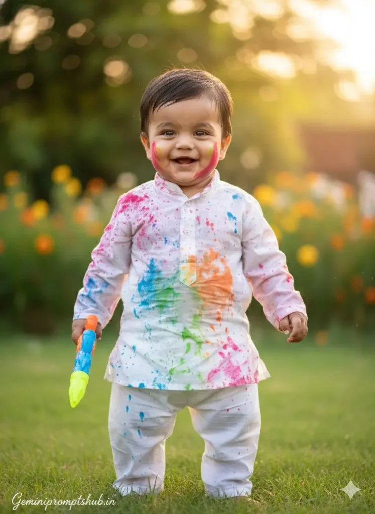 Holi Photo Editing Prompt Baby Boy