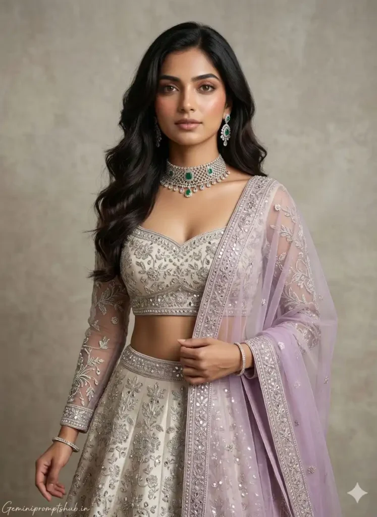Beautiful Indian Girl Engagement Lehenga AI Photo Prompts
