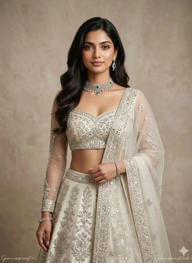 Beautiful Indian Girl Engagement Lehenga AI Photo Prompts
