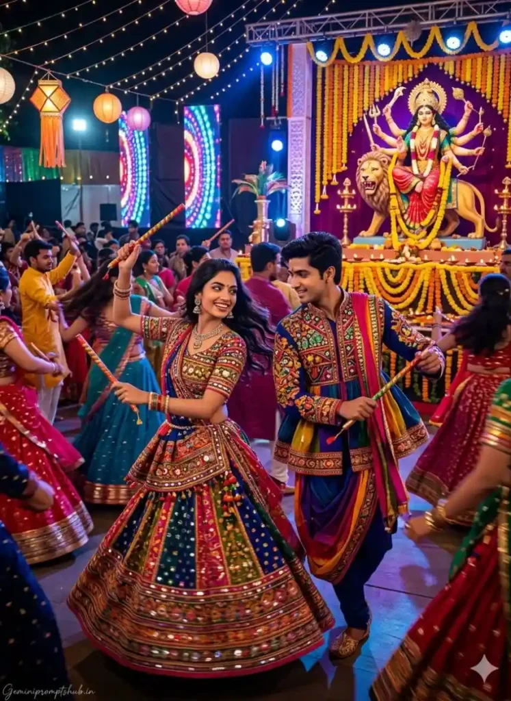 Navratri Dandiya AI Photo Prompts for Couple