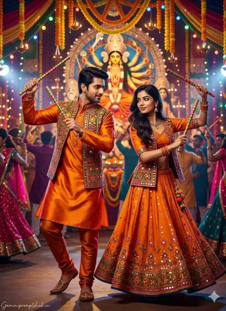 Navratri Dandiya AI Photo Prompts for Couple