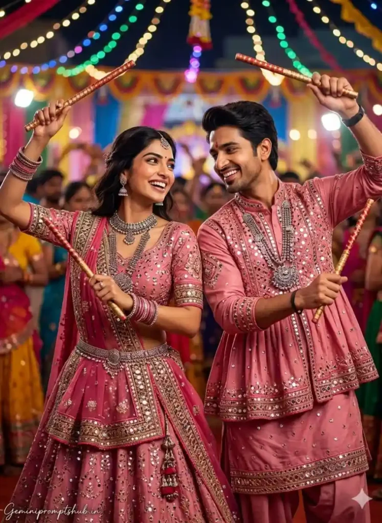 Navratri Dandiya AI Photo Prompts for Couple