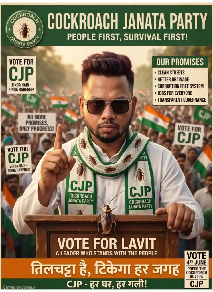 Cockroach Janta Party AI Prompt